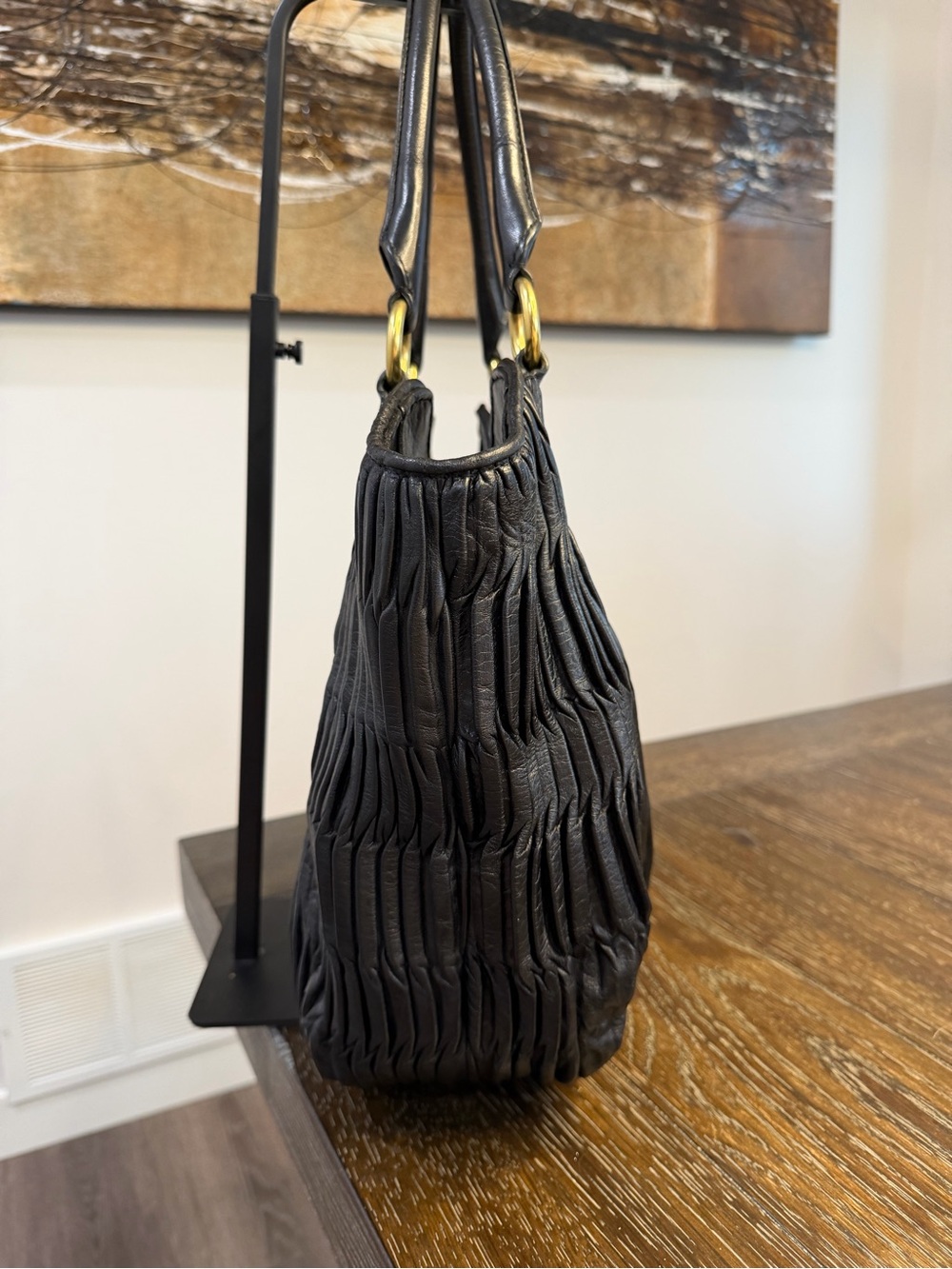 Coach Ashley Black Gathered Leather Shoulder Bag with Brass Accent F23928 - Picture 5 of 10